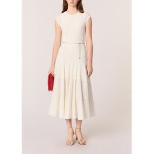 Maje Knit Cream Lace Midi Dress with Belt NWT